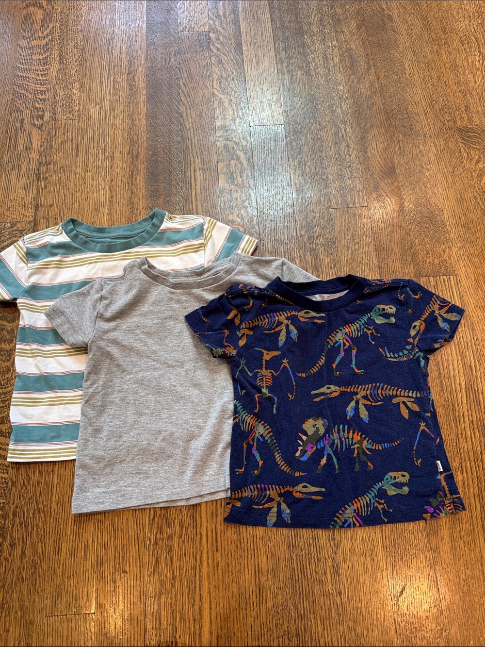 Little Sleepies Boys Short Sleeve Tee 3-Pack - Navy Dino, Gray, Teal Stripe